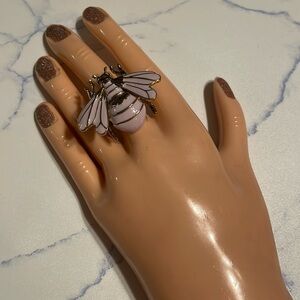 NWOT- Betsey Johnson ring- pink enameled  & gold colored Bumblebee Ring. 7-1/2 +